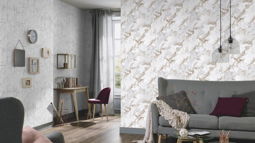 Pelēkas marmora raksta tapetes ar viļņainu efektu modernai sienu apdarei, 3737202, galerija 6