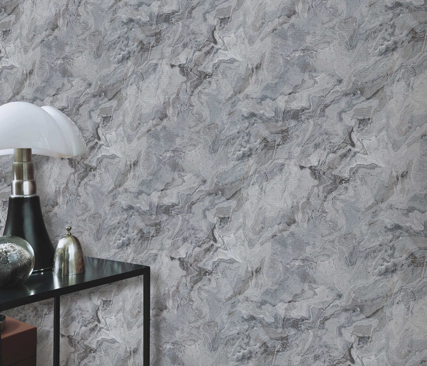 Tumši pelēkas marmora tapetes ar viļņu dizainu modernam interjeram, 3737247, showroom 2