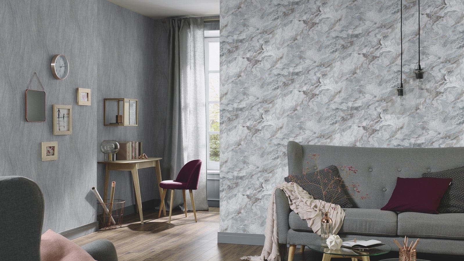 Tumši pelēkas marmora tapetes ar viļņu dizainu modernam interjeram, 3737247, showroom 7