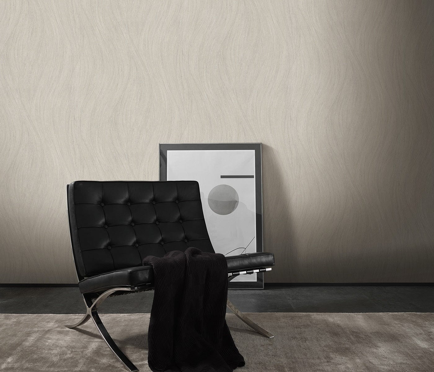 Bēšas viļņveida tapetes ar maigu, neitrālu toni mūsdienīgam interjeram, 3737026, galerija 3