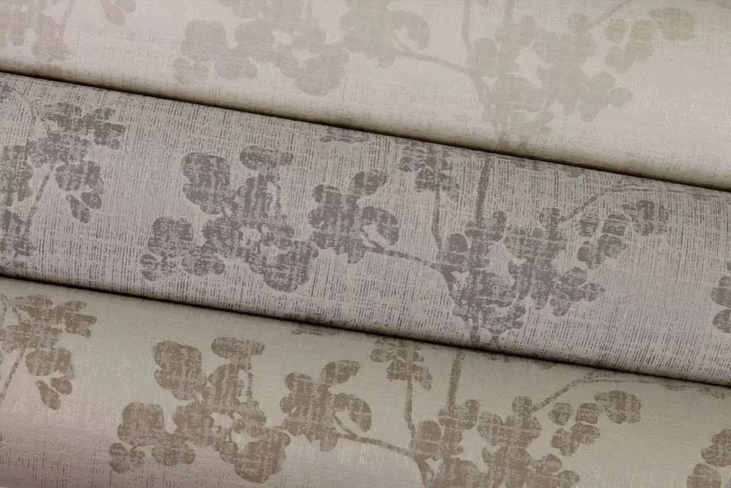 Baltas tapetes RASCH ar tekstila virsmu un smalkiem zariņiem, maigs spīdums, 653854, Welcome home