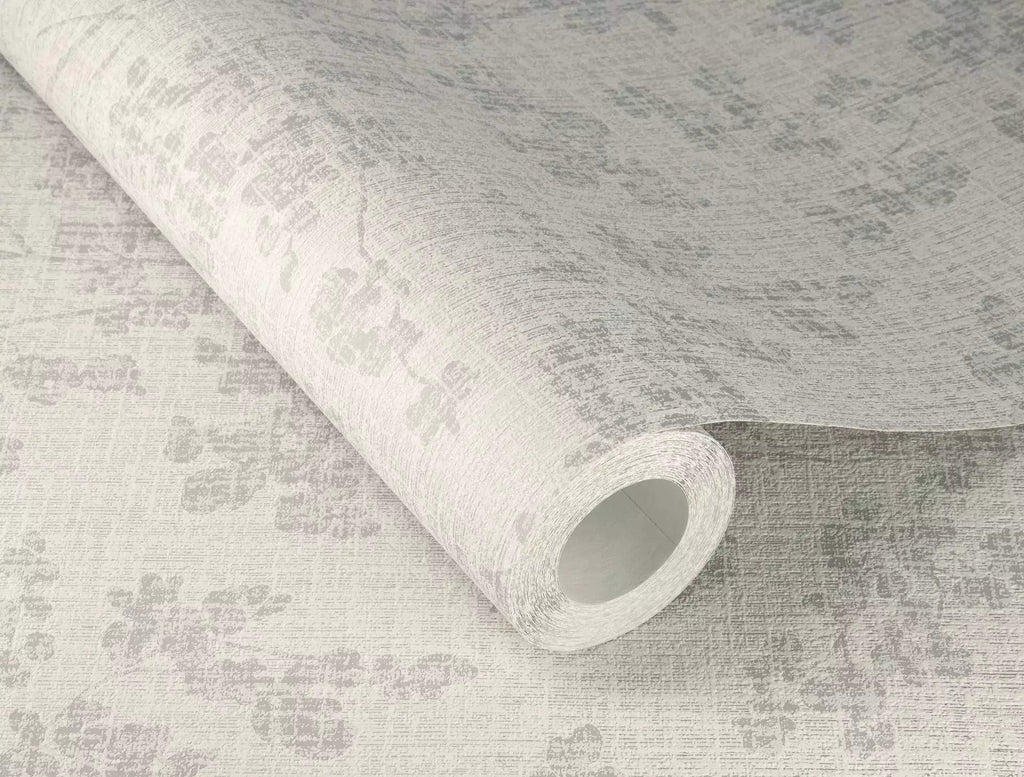 Pelēkas tapetes RASCH ar tekstila virsmu un smalkiem zariņiem, maigs spīdums, 653861, Welcome home