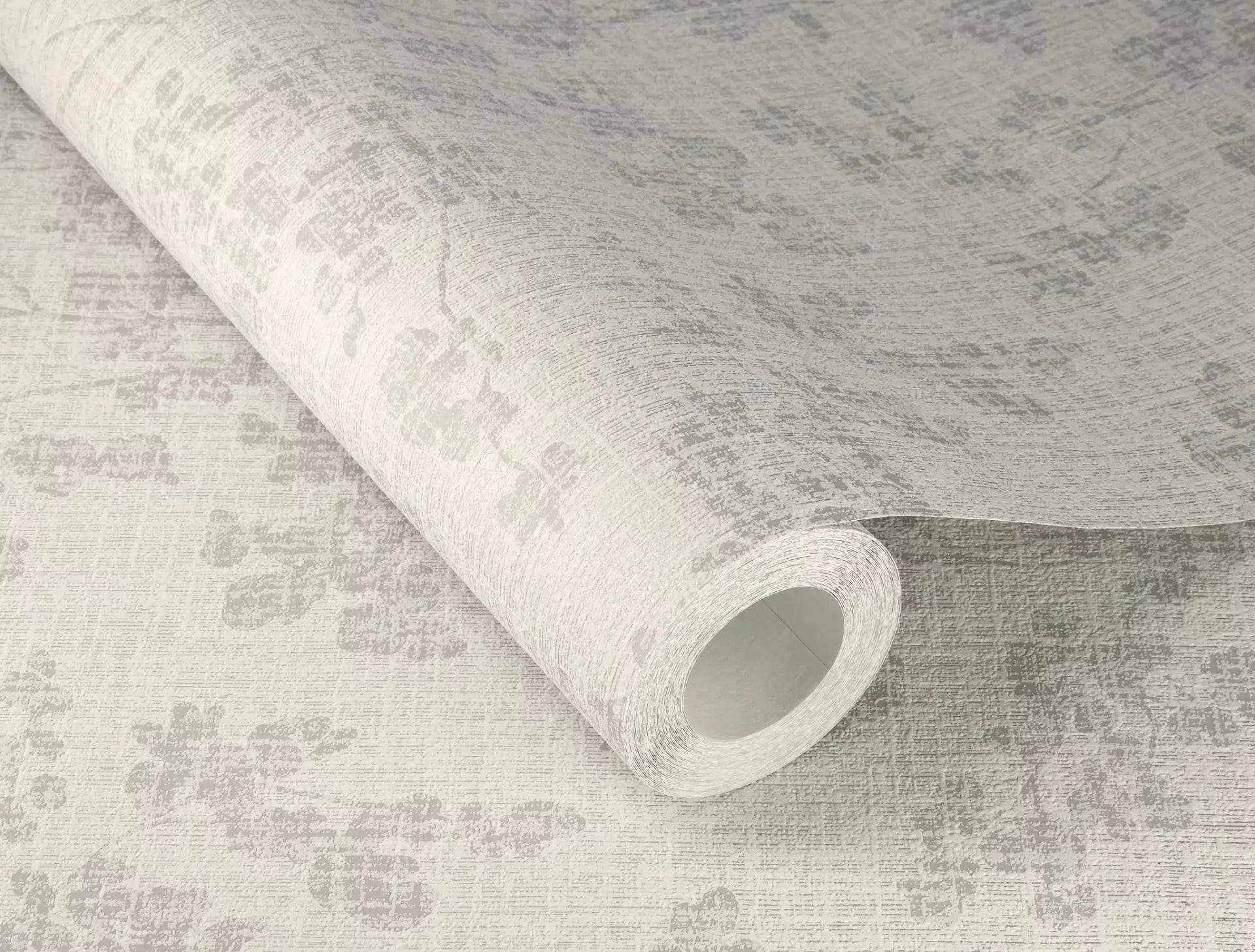 Pelēkas tapetes RASCH ar tekstila virsmu un smalkiem zariņiem, maigs spīdums, 653861, Welcome home