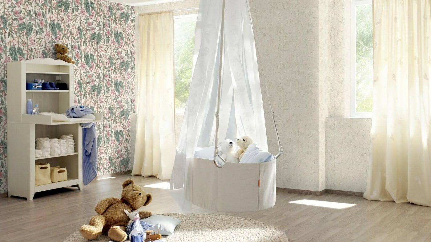 Tapetes ar ziedu un lapu rakstu, rozā, zaļā un krēmkrāsā, RASCH, 538212, Curiosity