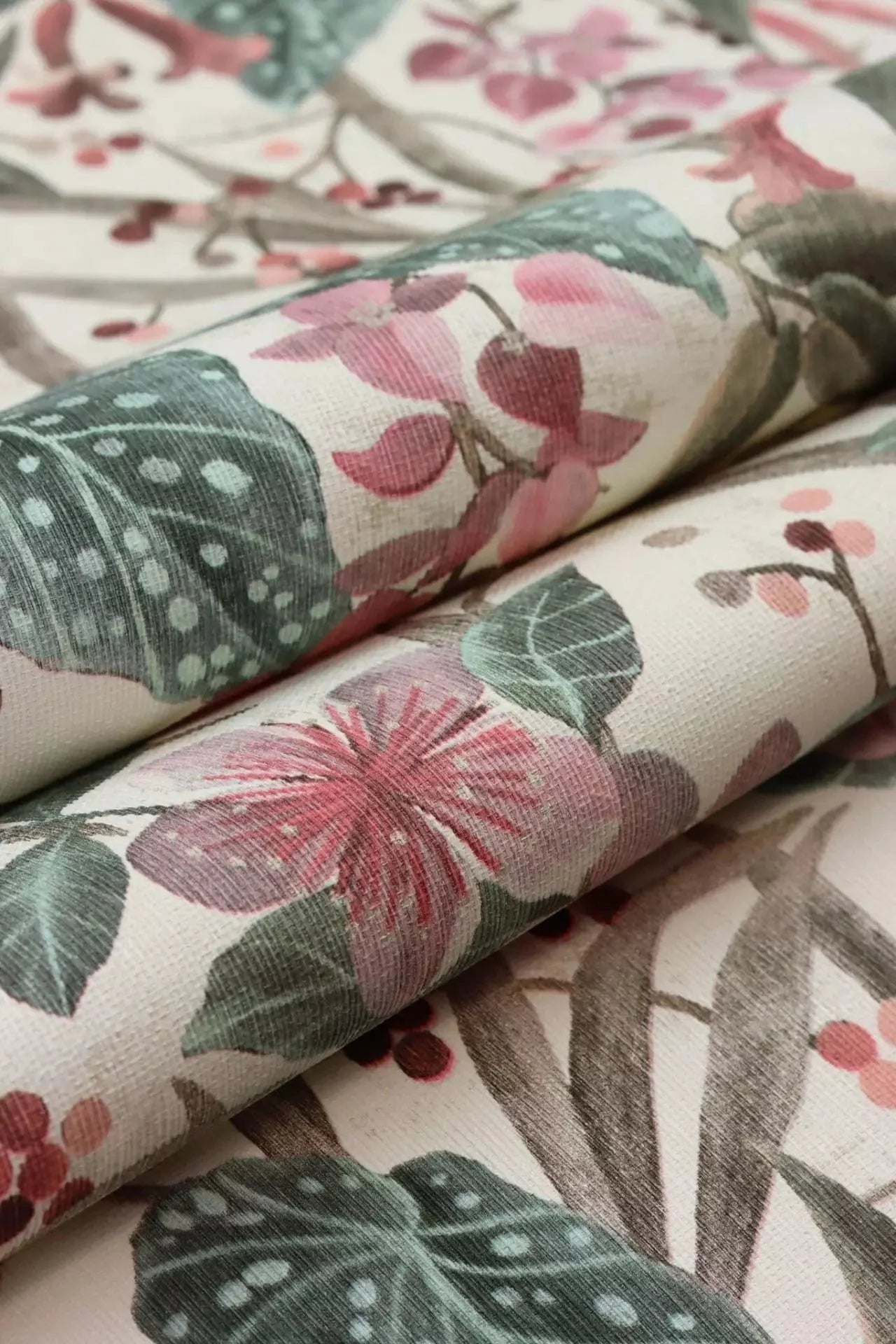 Tapetes ar ziedu un lapu rakstu, rozā, zaļā un krēmkrāsā, RASCH, 538212, Curiosity