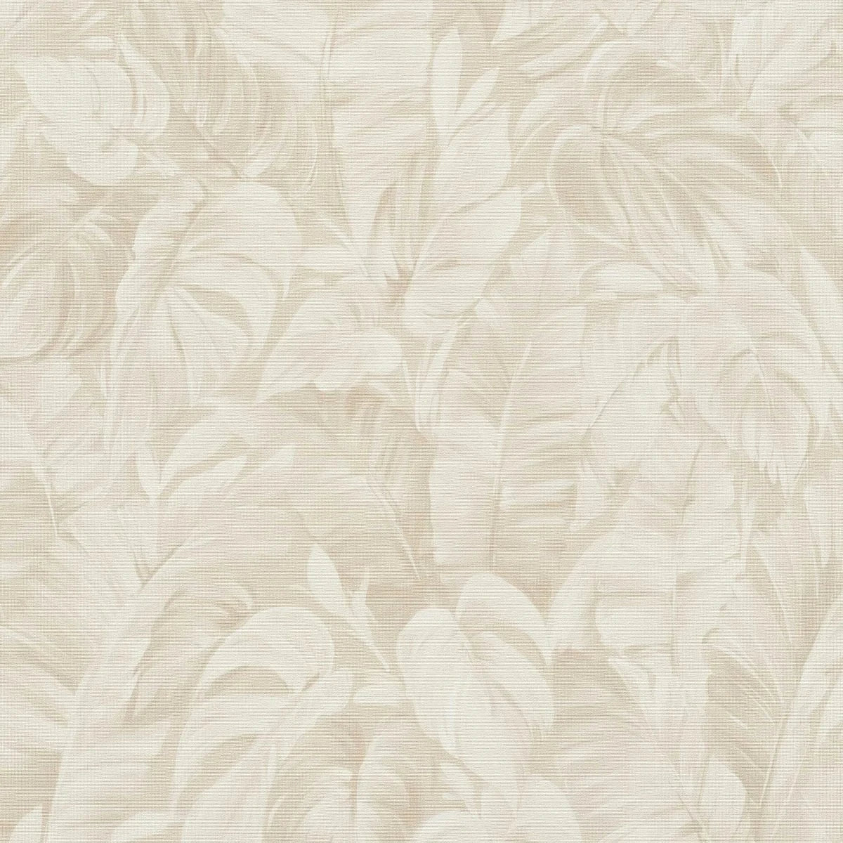 Krēmkrāsas tapetes ar zīmētām tropiskām lapām un tekstila faktūru – Erismann interjers  