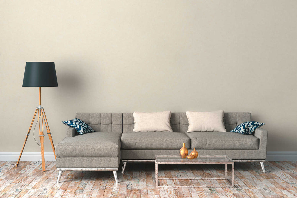 Bēšas strukturētas tapetes ar matētu virsmu - vizualizācija interjerā