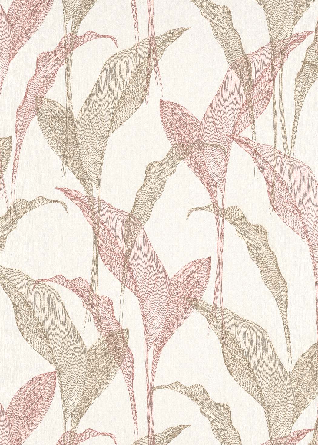  Smalkas botāniskās tapetes rozā, zelta un krēmkrāsas toņos ar lapu rakstu, 3711441, piemērs 1