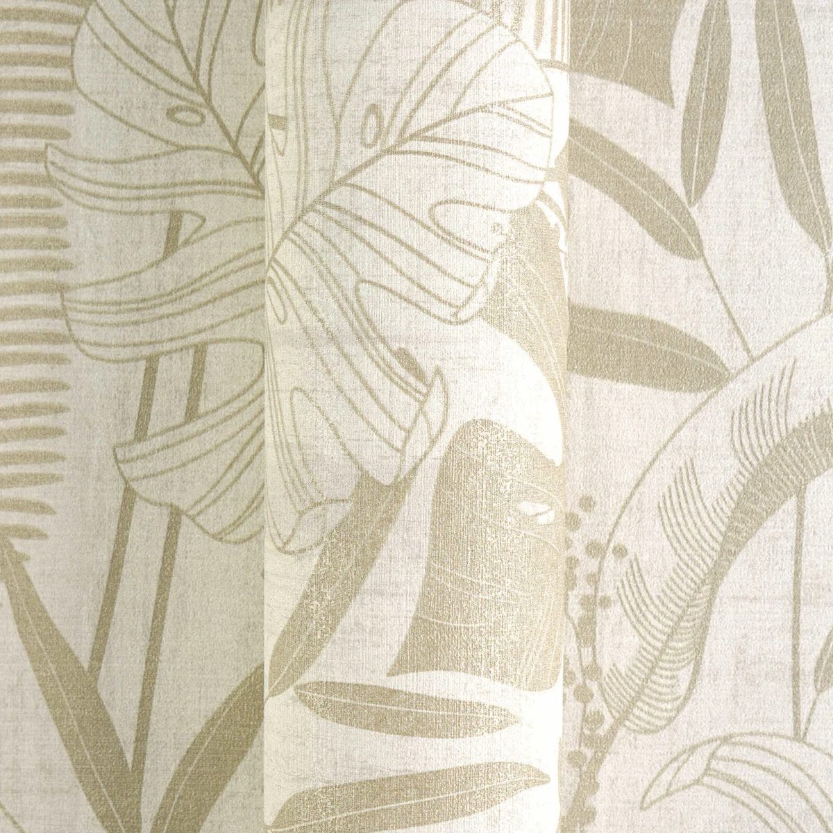Bēšas tapetes ar teksturētu lapu ornamentu un spīdumu | 3012131