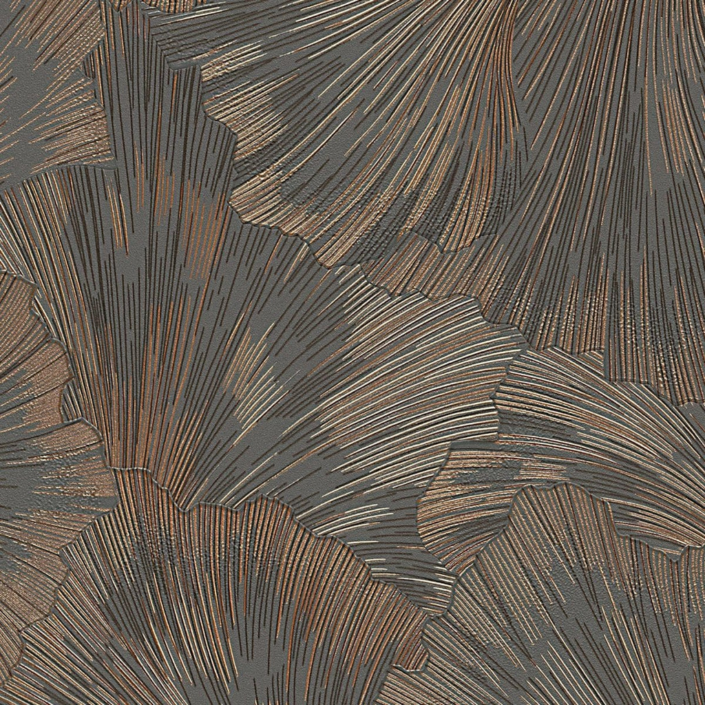 Bronzas un melnas toņu tapetes ar izsmalcinātu lapu rakstu, stilīgām telpām, 3752043, skats interjerā 1