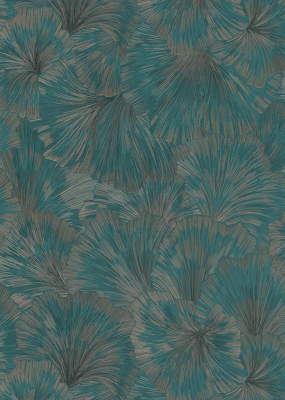 Zaļas un zelta toņu tapetes ar smalku lapu rakstu, ideālas eksotiskam interjeram, 3752007, skats interjerā 3