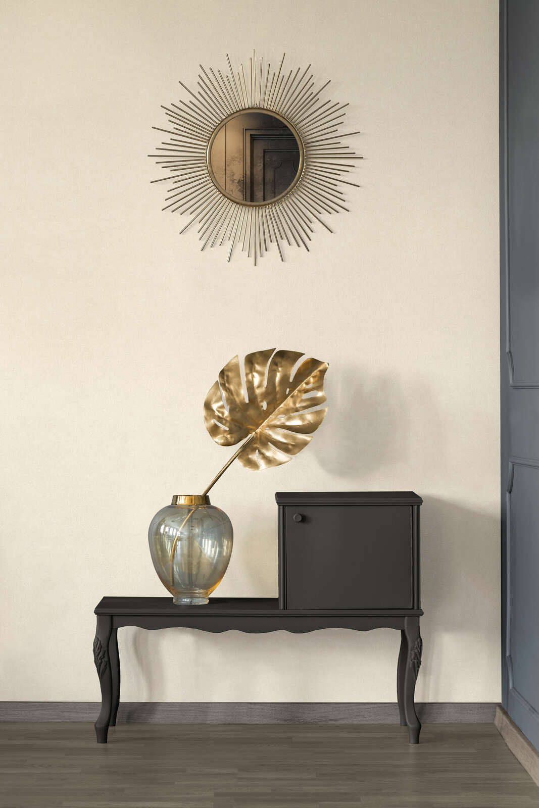 Gaiši krēmkrāsas tapetes ar strukturētu rakstu un matētu efektu - vizualizācija interjerā