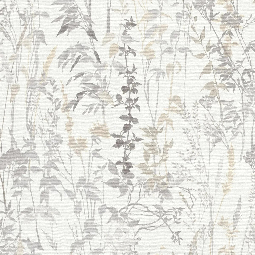 Gaišas lauku stila tapetes ar smalkām lapām un zāli – mūsdienīgs skats telpā  