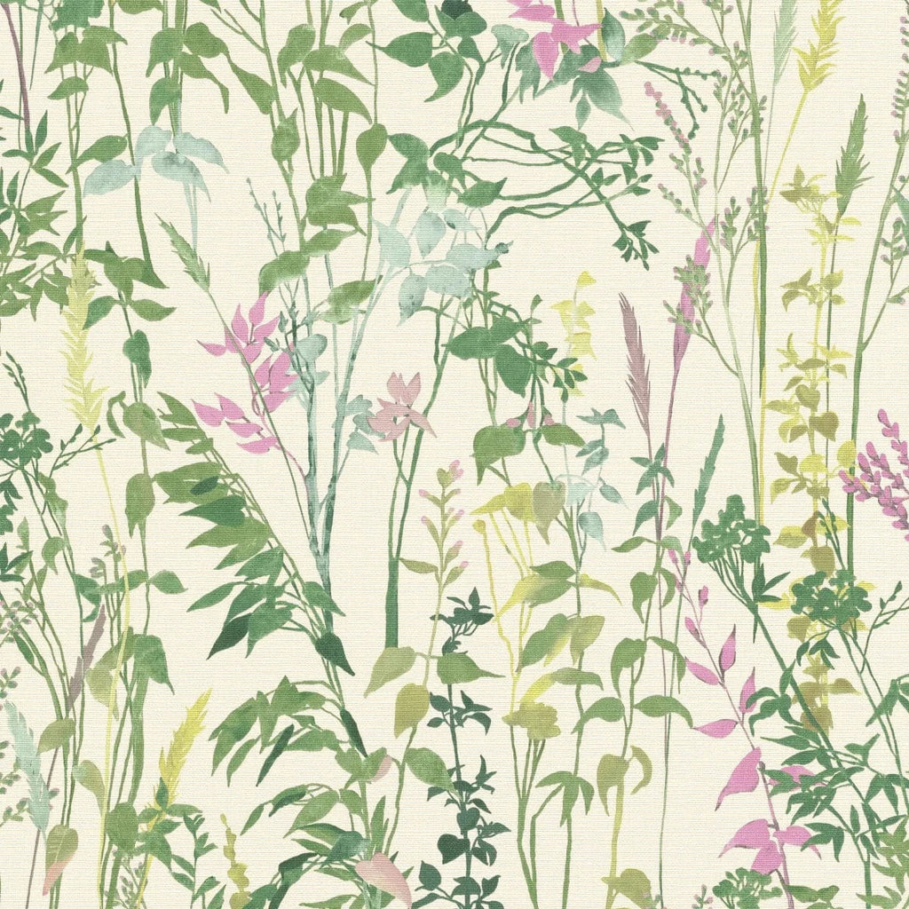 Lauku stila tapetes ar lapu un zāles rakstu krēmzaļā tonī – dabīgs interjera risinājums  