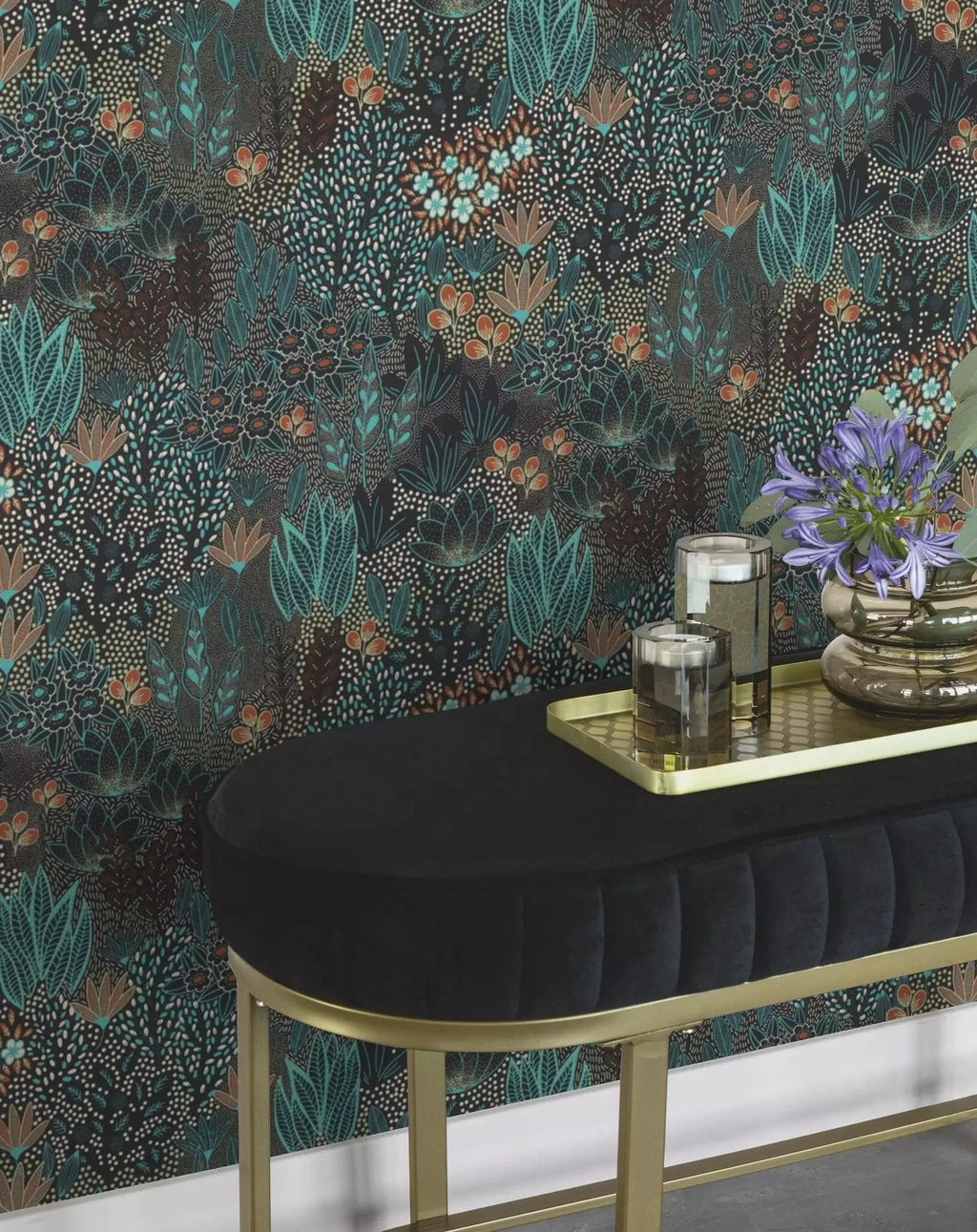 Tapetes RASCH ar abstrakta ziedu rakstu tirkīzā krāsā, 866018 RASCH