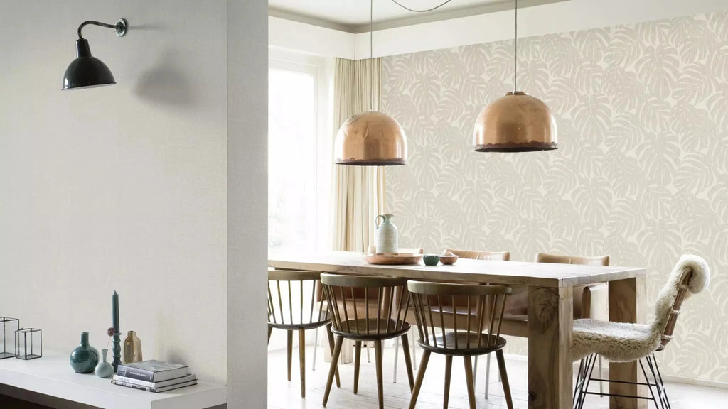 Flizelīna tapetes RASCH bēšā krāsā ar eksotiskām lapām, 653106, Welcome home