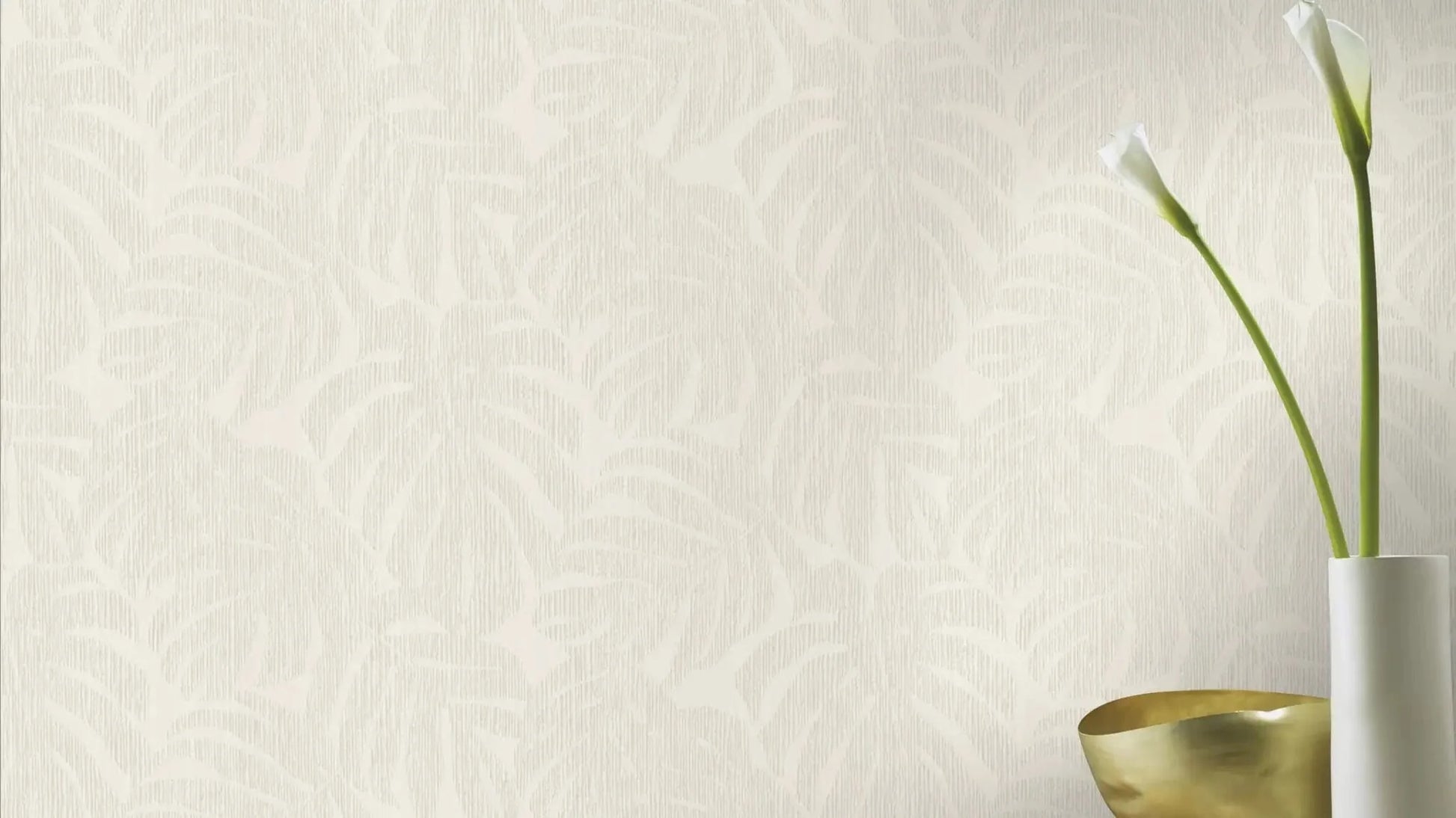 Flizelīna tapetes RASCH krēmīgi baltā krāsā ar tropiskām lapām, 653144, Welcome home