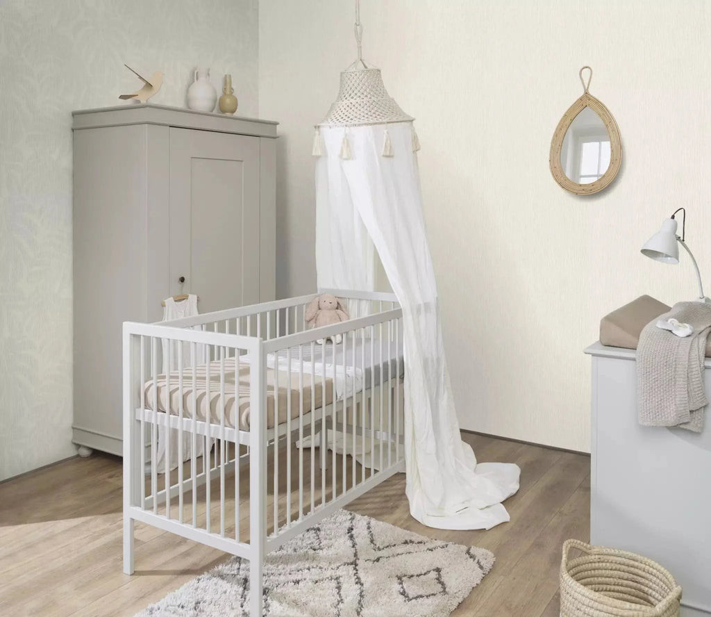 Flizelīna tapetes RASCH krēmīgi baltā krāsā ar tropiskām lapām, 653144, Welcome home