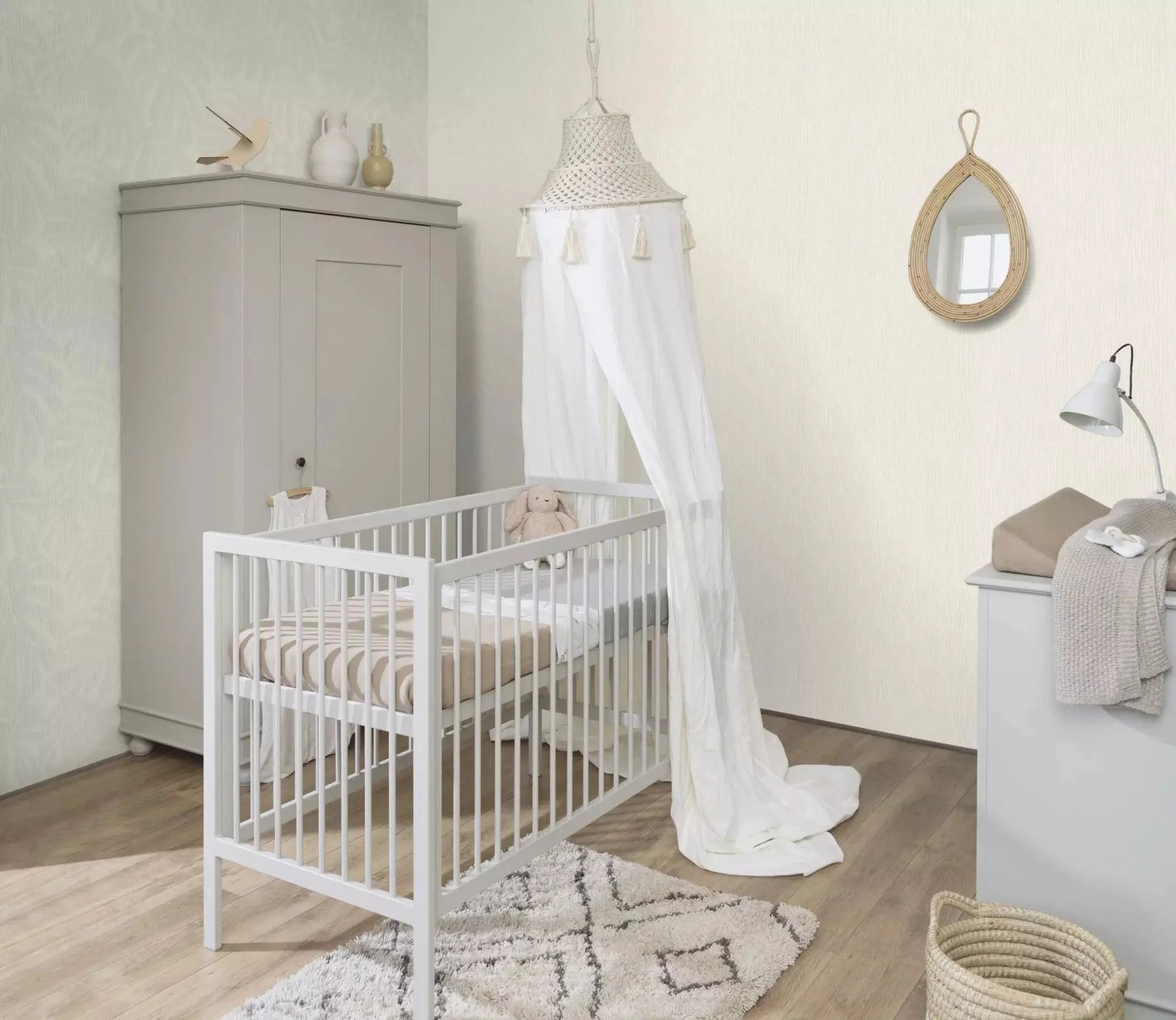 Flizelīna tapetes RASCH krēmīgi baltā krāsā ar tropiskām lapām, 653144, Welcome home