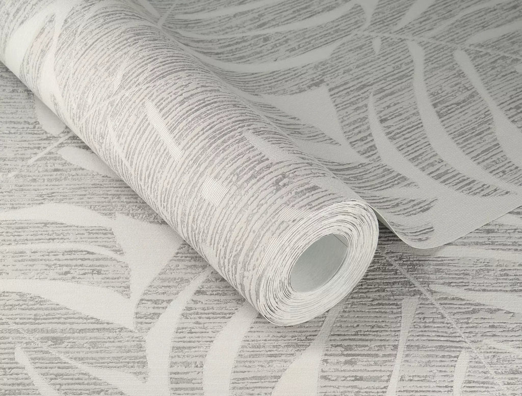 Flizelīna tapetes RASCH pelēkā krāsā ar tropiskām lapām, 653137, Welcome home