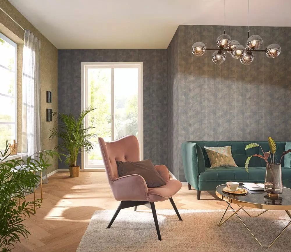 Tapetes ar ģeometrisku rakstu,RASCH, maigs spīdums, tumši pelēkā, 653946, Welcome home