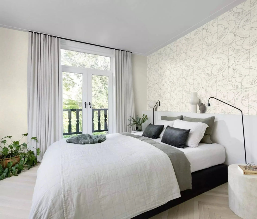 Flizelīna tapetes RASCH gaiši pelēkā krāsā ar grafisku dizainu, 653618, Welcome home