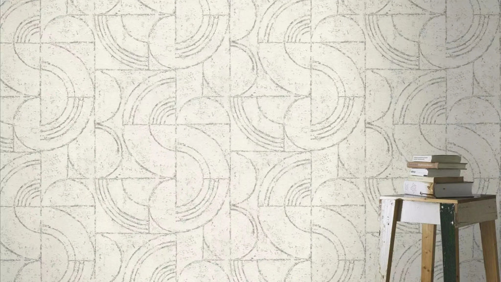 Flizelīna tapetes RASCH gaiši pelēkā krāsā ar grafisku dizainu, 653618, Welcome home