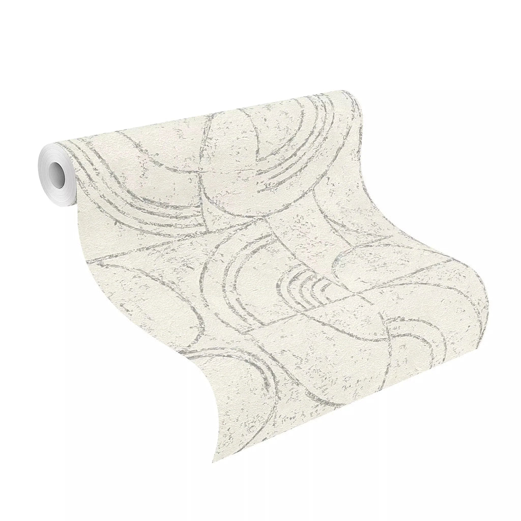 Flizelīna tapetes RASCH gaiši pelēkā krāsā ar grafisku dizainu, 653618, Welcome home