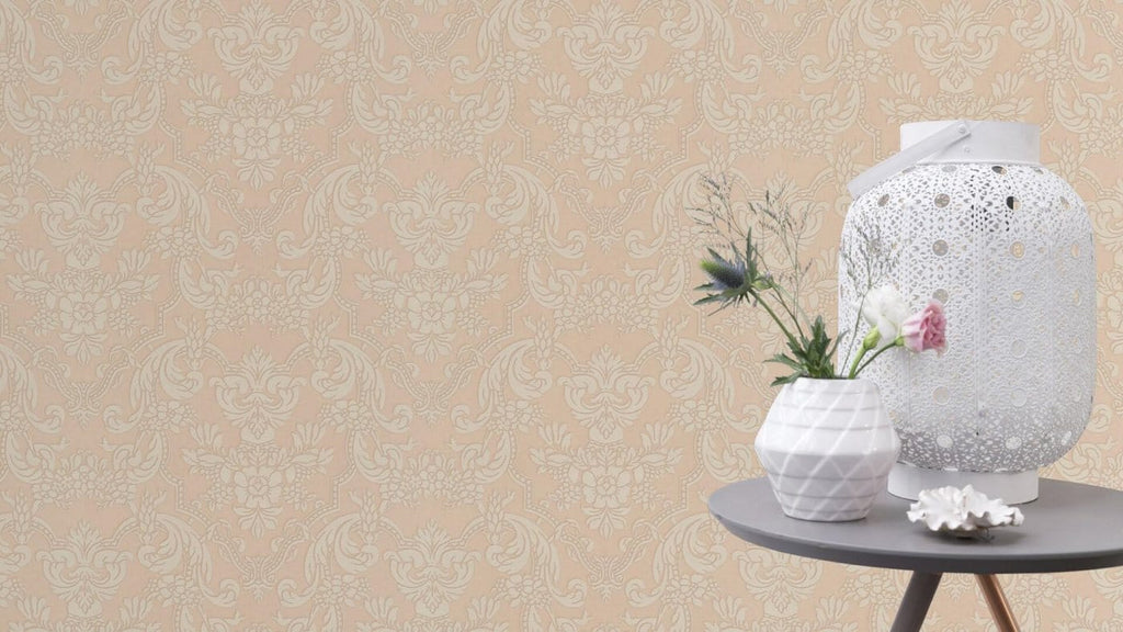 Klasiska ornamenta tapetes, bēšos un rozā toņos, RASCH, 570601, Trianon XIII