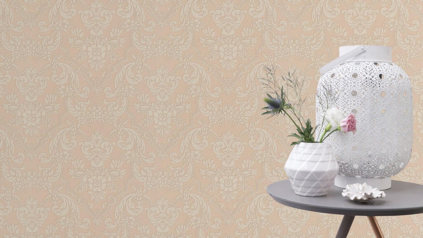 Klasiska ornamenta tapetes, bēšos un rozā toņos, RASCH, 570601, Trianon XIII