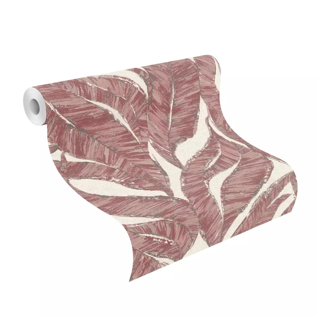 Flizelīna tapetes RASCH sarkanā krāsā ar lapām, 653441, Welcome home