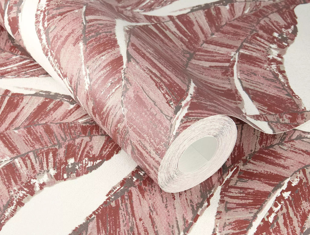 Flizelīna tapetes RASCH sarkanā krāsā ar lapām, 653441, Welcome home