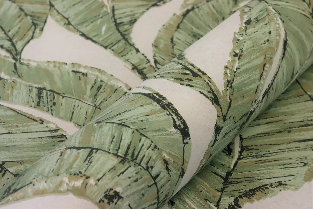 Flizelīna tapetes RASCH zaļā krāsā ar lapām, 653434, Welcome home