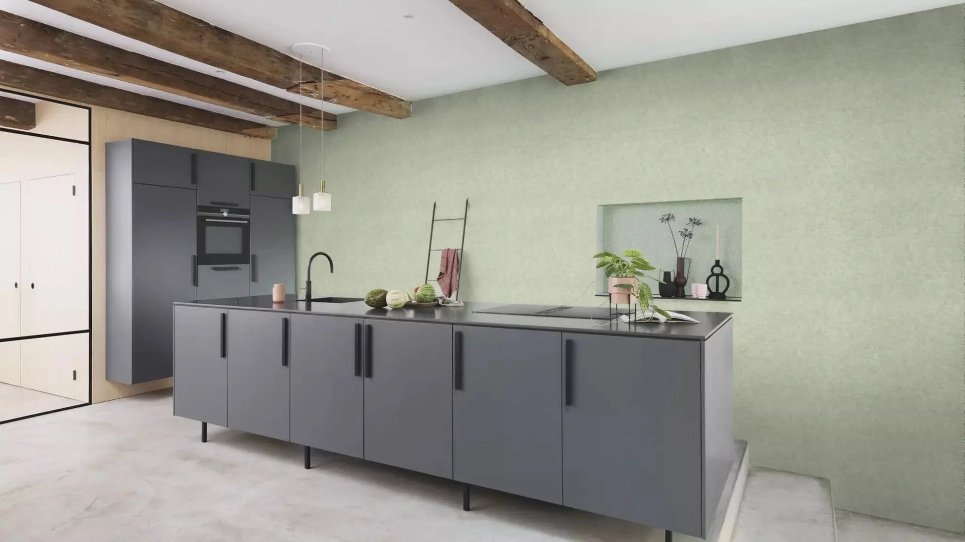 Flizelīna tapetes RASCH zaļā krāsā ar smalku tekstūru, 699821, Welcome home