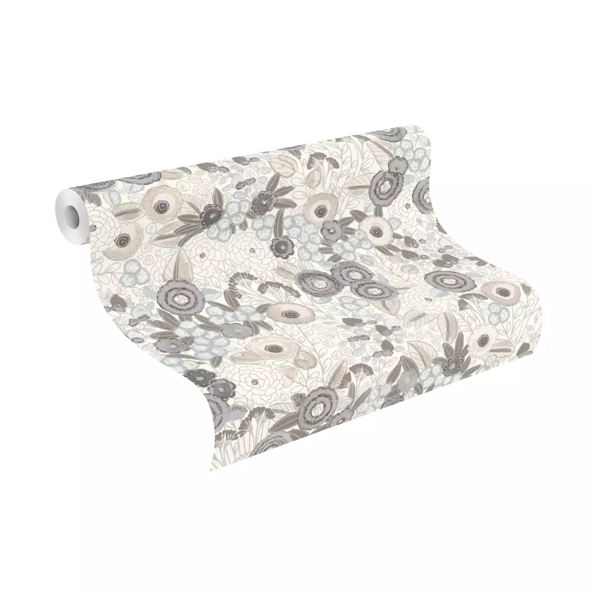 Tapetes RASCH - stilizēti ziedi ar sudraba kontūru, 868920 RASCH