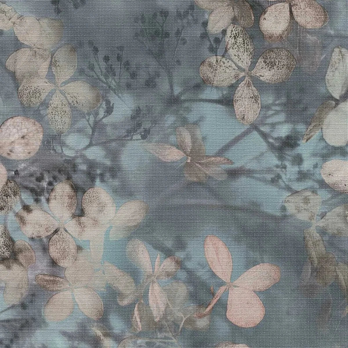 Zilas vintage tapetes ar smalku lapu rakstu interjerā – Erismann dizains  