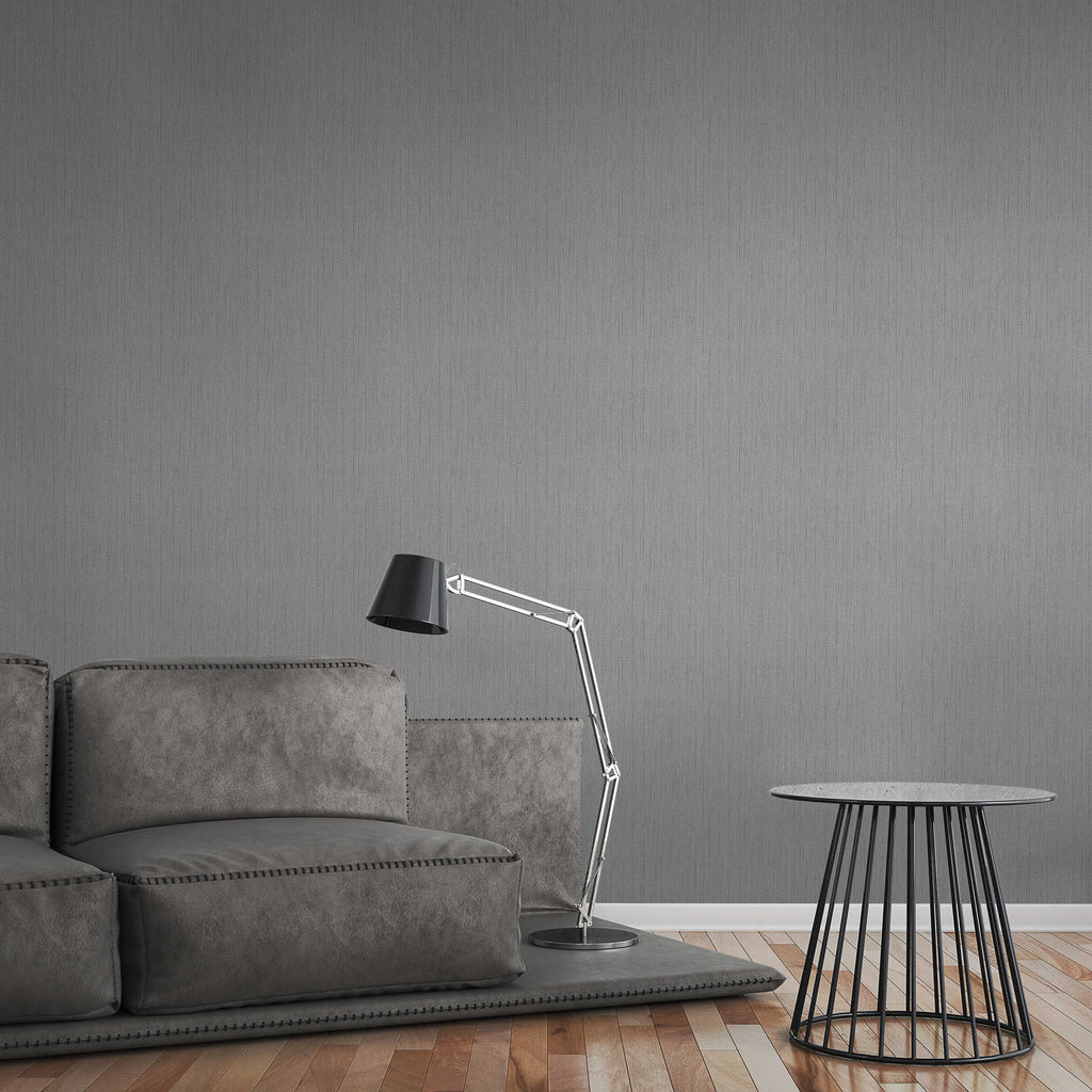 Tumši pelēkas tapetes ar spīduma efektu un strukturētu apdari luksusa interjeram