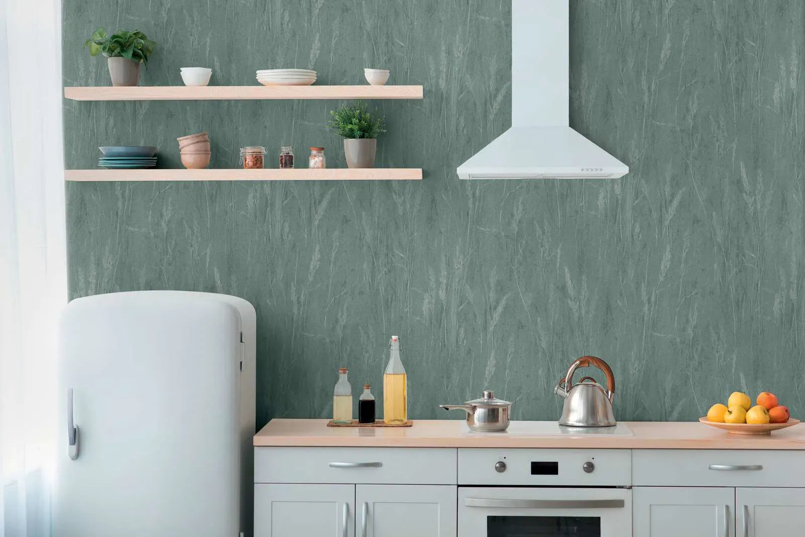 Zaļas teksturētas tapetes dabiskā izskatā ar dzīsliņām | 3010635