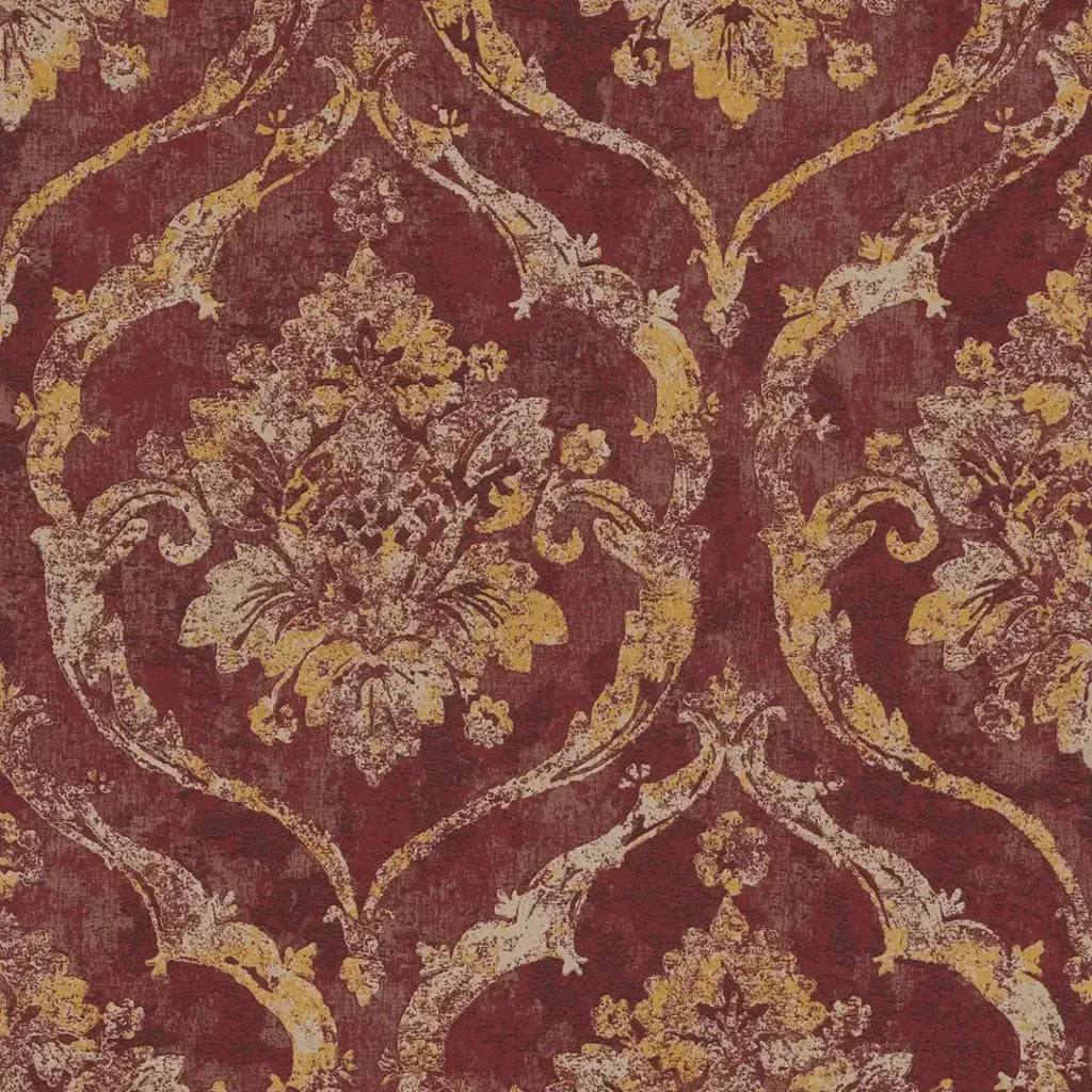Sarkani zelta tapetes ar elegantu damasta rakstu | 3007261