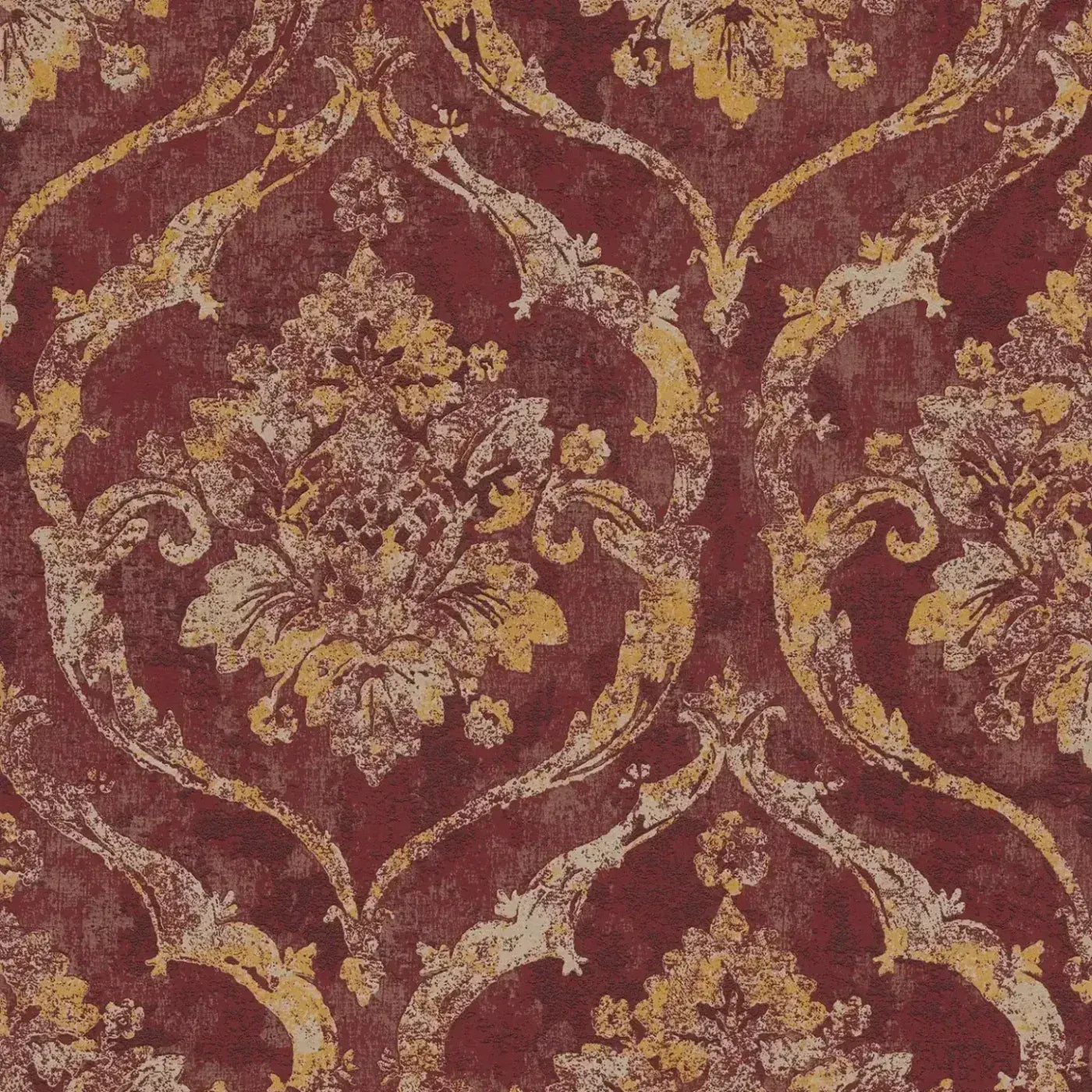 Sarkani zelta tapetes ar elegantu damasta rakstu | 3007261