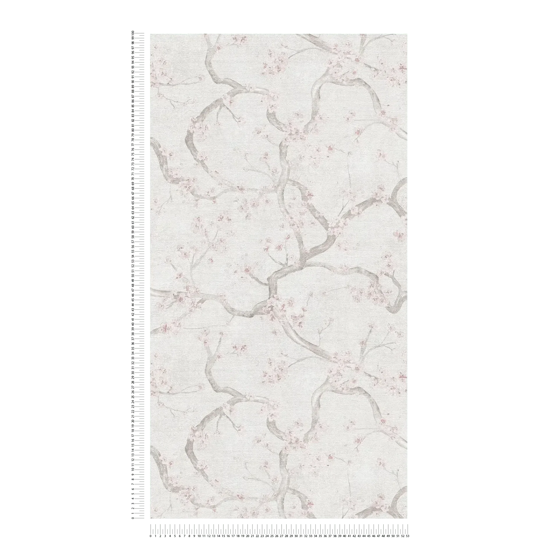 Krēmkrāsas un rozā tapetes ar ķiršu ziedu dizainu un smalku faktūru - idejas interjerām