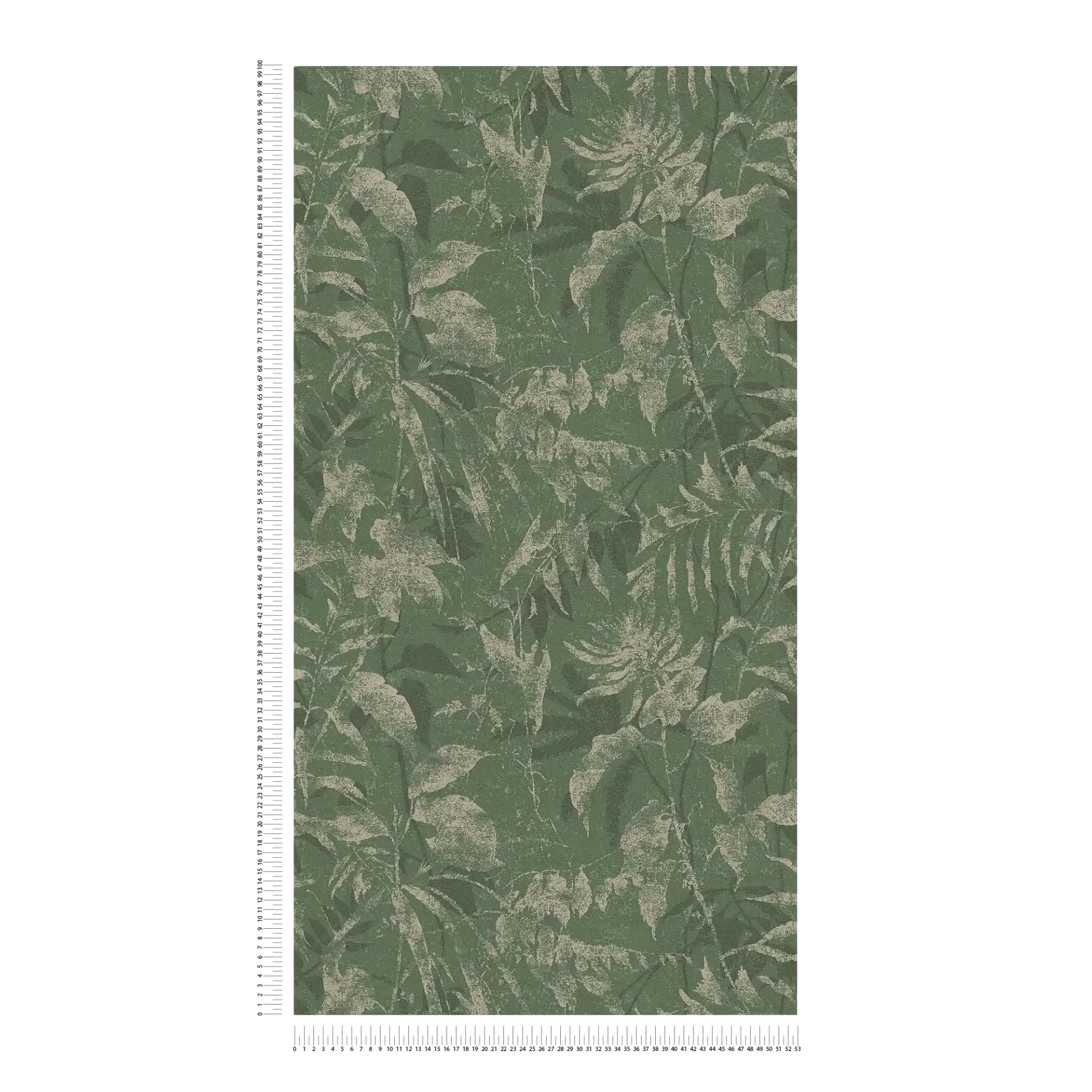 Tropu stila tumši zaļas tapetes ar eksotisku lapu motīvu - istabas interjerā