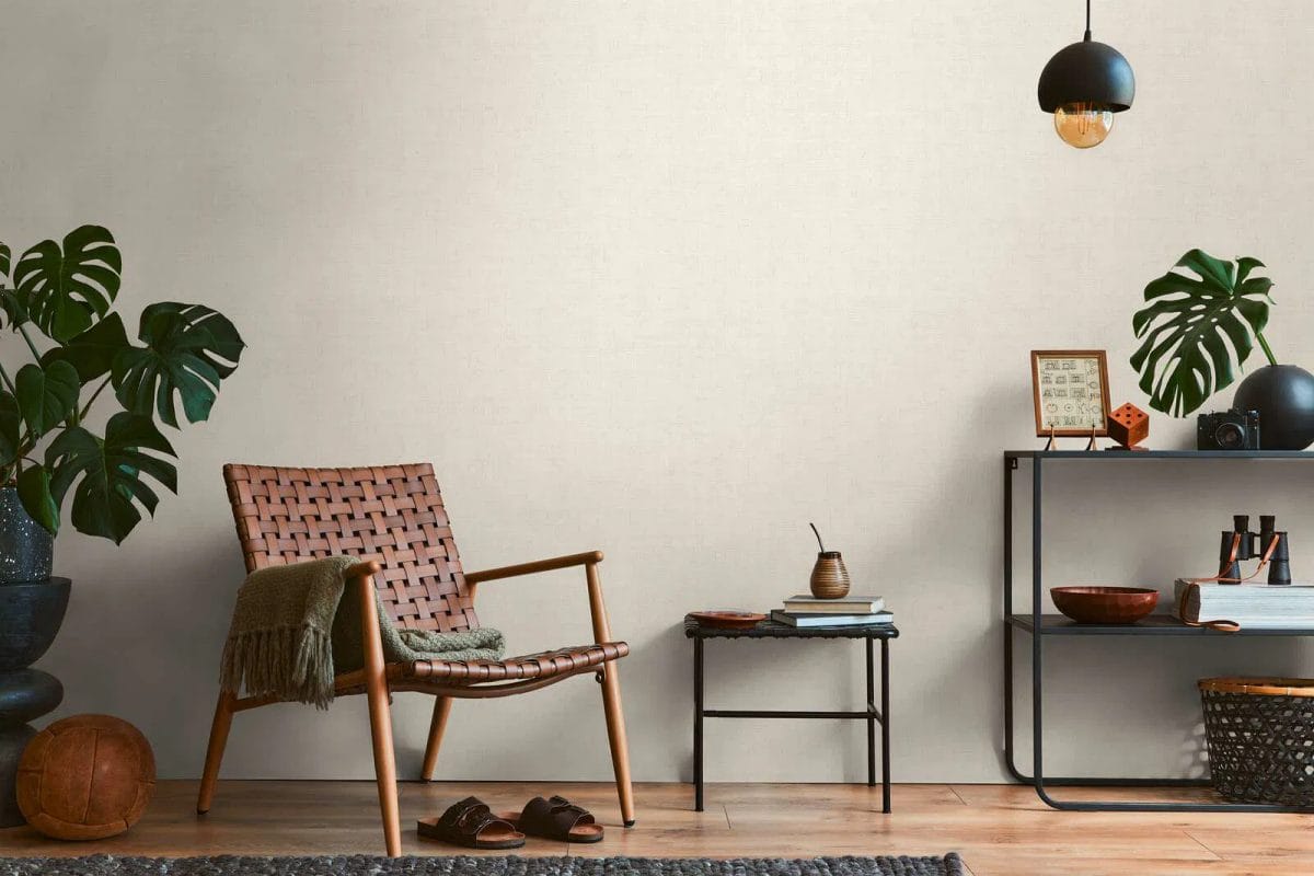 Gaišas siltas tapetes ar lina tekstūru un maigu spīdumu | 3007655