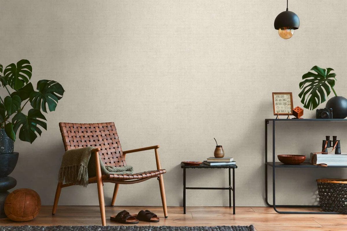 Krēmkrāsas tapetes ar dabisku lina tekstūru un spīdumu | 3007652