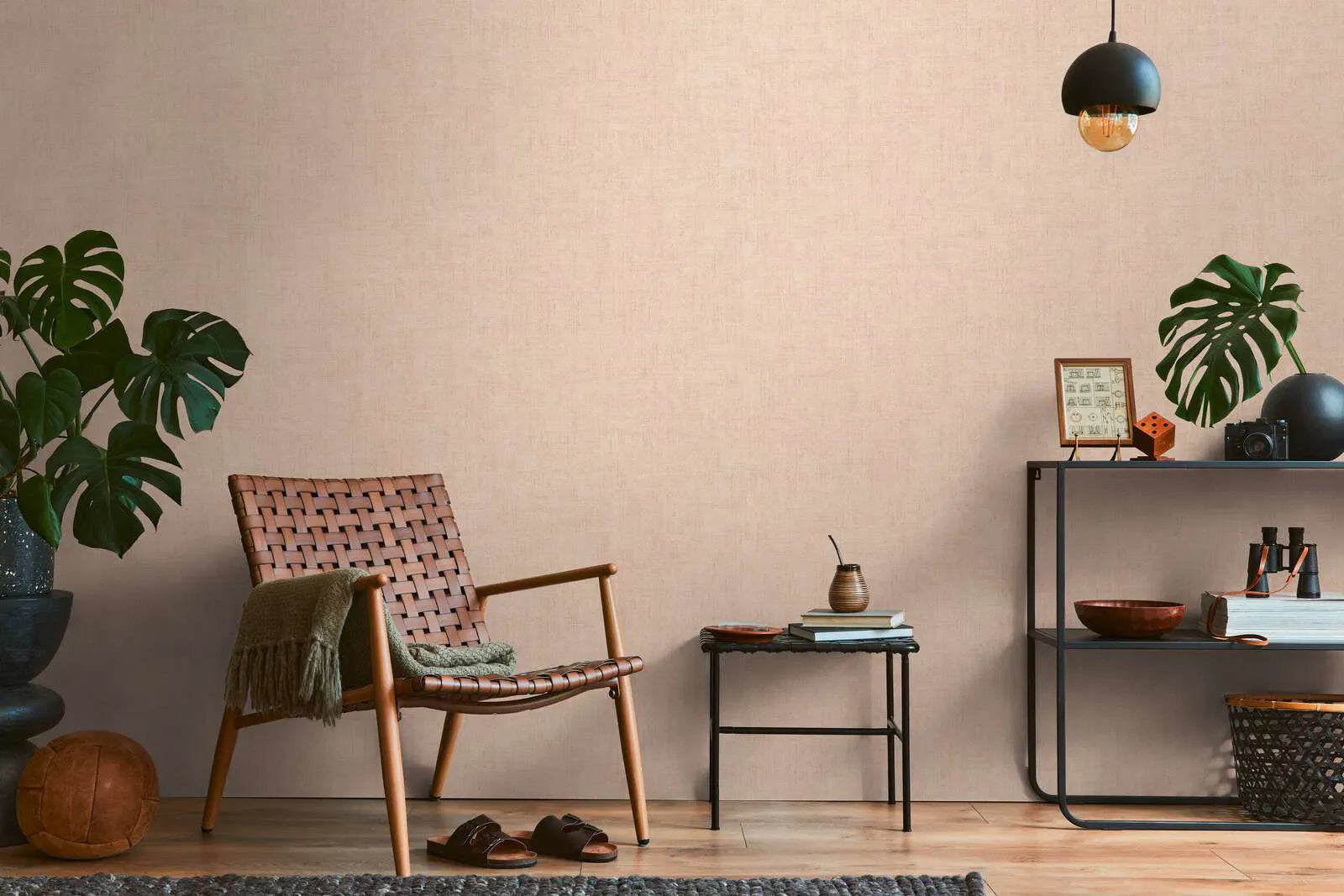 Rozā vienkrāsainas tapetes ar lina tekstūru un spīdumu | 3007651