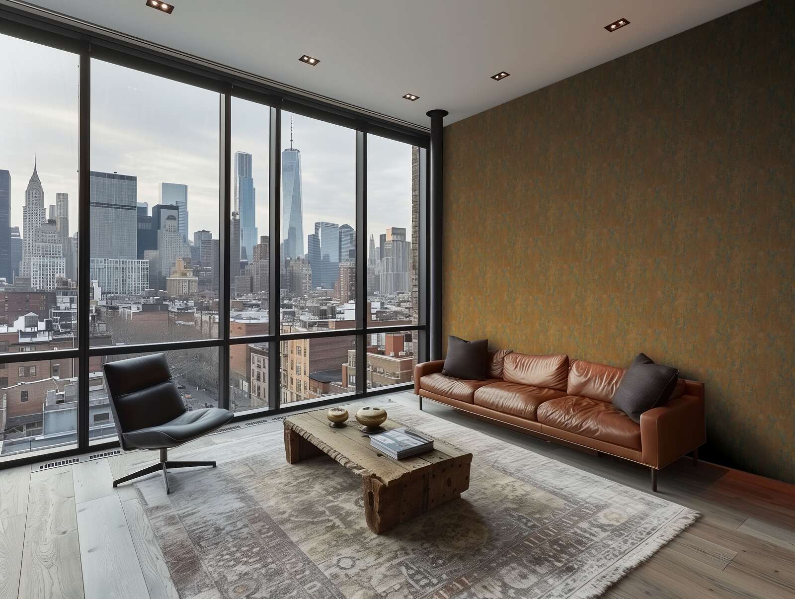 Oranžas tapetes ar dabisku apmetuma izskatu - idejas interjerām