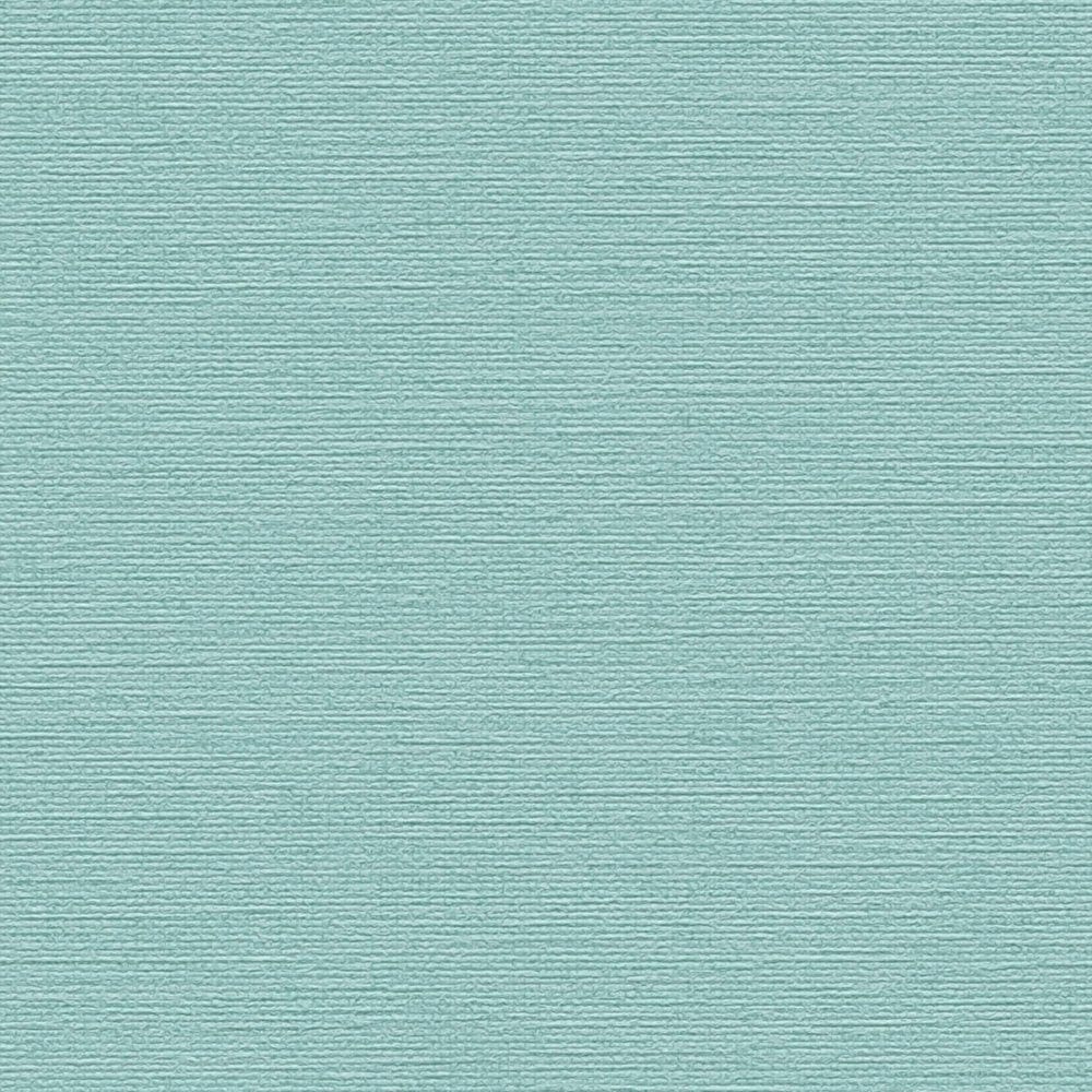 Tirkīza tapetes ar vienkrāsainu lina rakstu - viesistabas interjerā