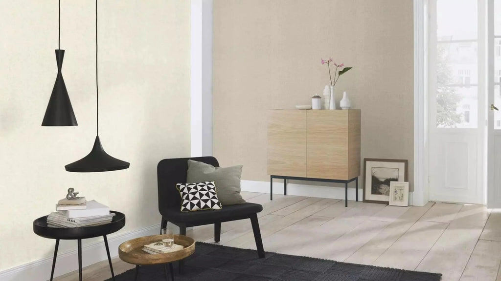 Vienkrāsainas tapetes gaišos toņos ar smalko tekstūru, 649314, Welcome home