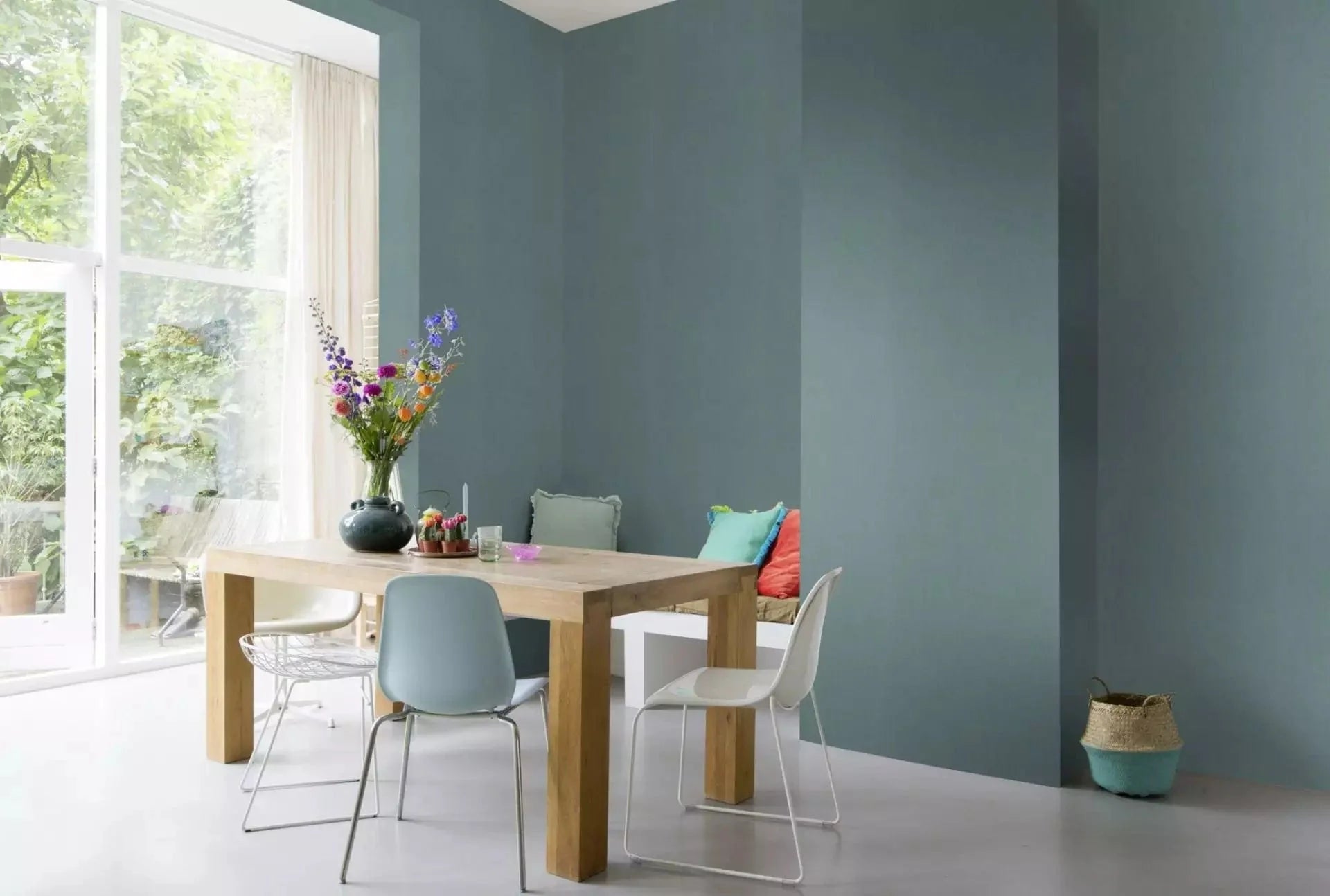 Vienkrāsainas tapetes tirkīzā krāsā ar tekstila faktūru, 633184, Color Your Life