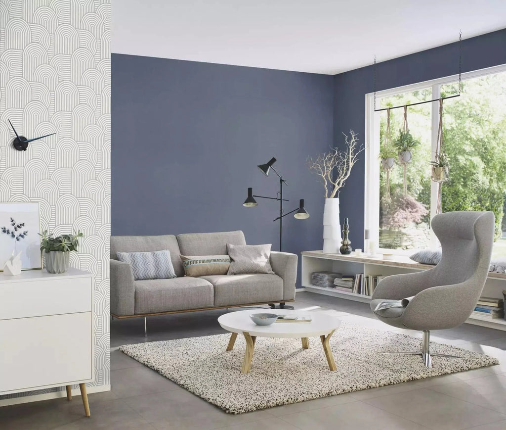 Vienkrāsainas tapetes tumši zilā krāsā ar tekstila faktūru, 633160, Color Your Life